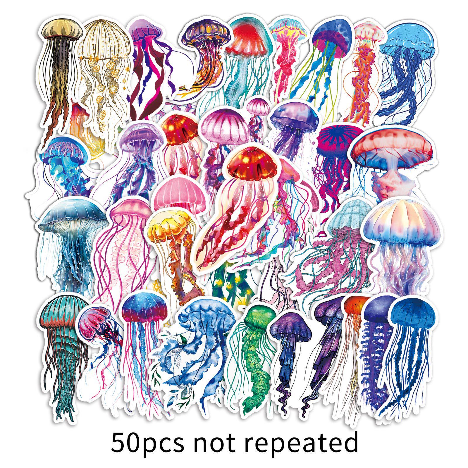 50 Colorful Jellyfish & Cute Animal Stickers for Kids - Waterproof for Journals, Phone Cases & Luggage