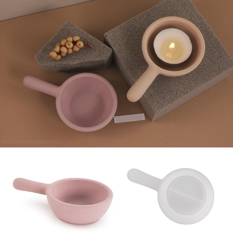 Pans Shape Candle Holder Silicone Molds Epoxy Resin Molds Plaster Molds 3D Handle Jar Candlestick Molds Candle Cup Molds
