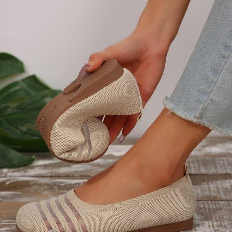 

Модные Новые Женские Туфли-балетки с Закрытым Носком, Однотонные Вязаные Слипоны, Повседневные Дышащие Балетки, Женские Туфли-лоферы 36 грязно-белый