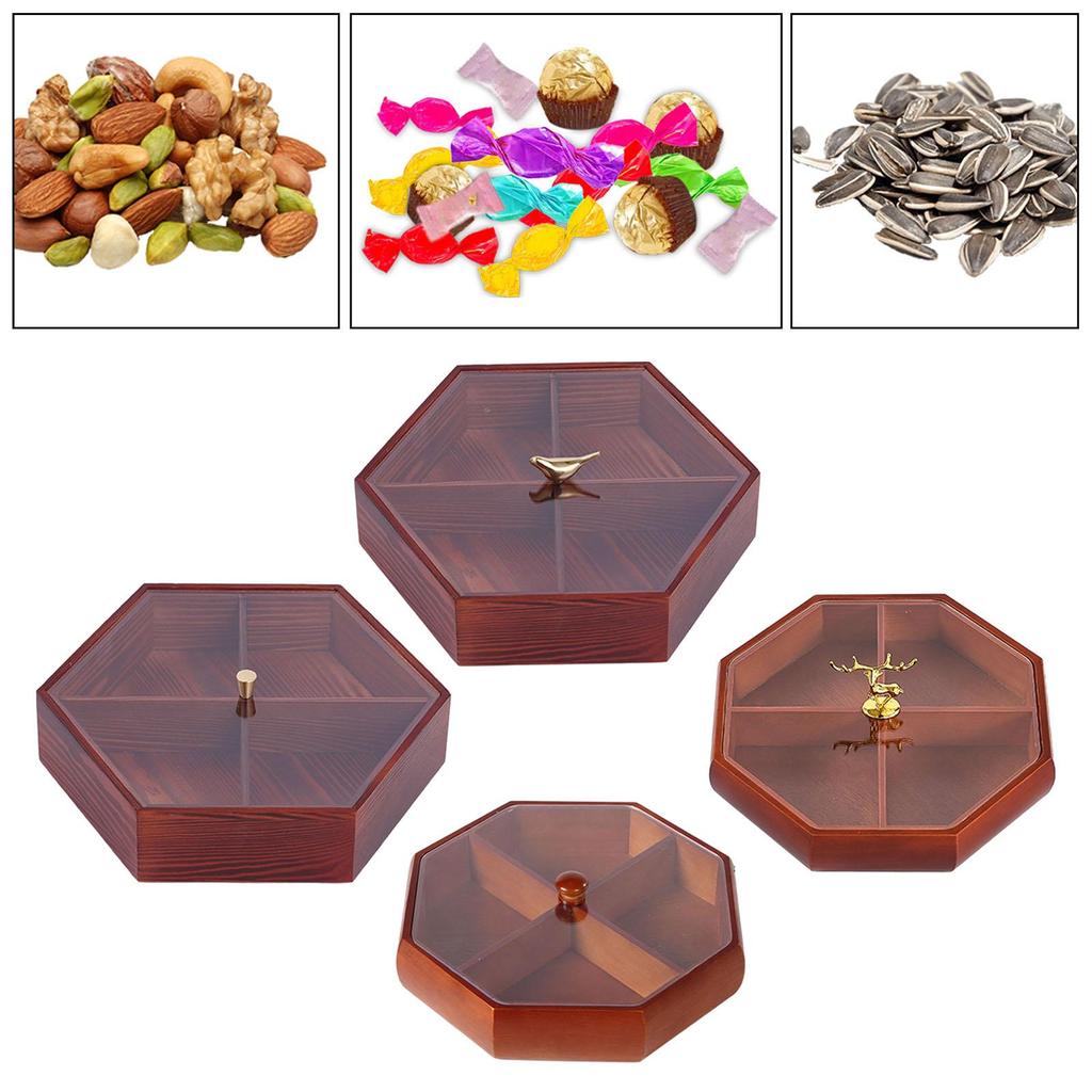 Divided Serving Tray Wood Dustproof Multipurpose Serving Bowl for Chinese New Year Wedding Spring Festival Entertaining Treats