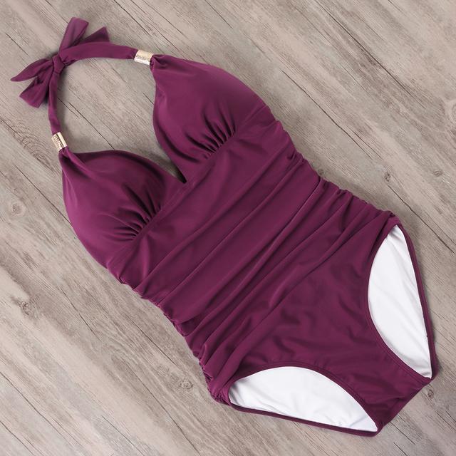 One Piece Swimsuit Women Tummy Control Ruched Swimwear Swimsuit V Neck Push Up XL Size Swimming Bathing Suits Monokini Women