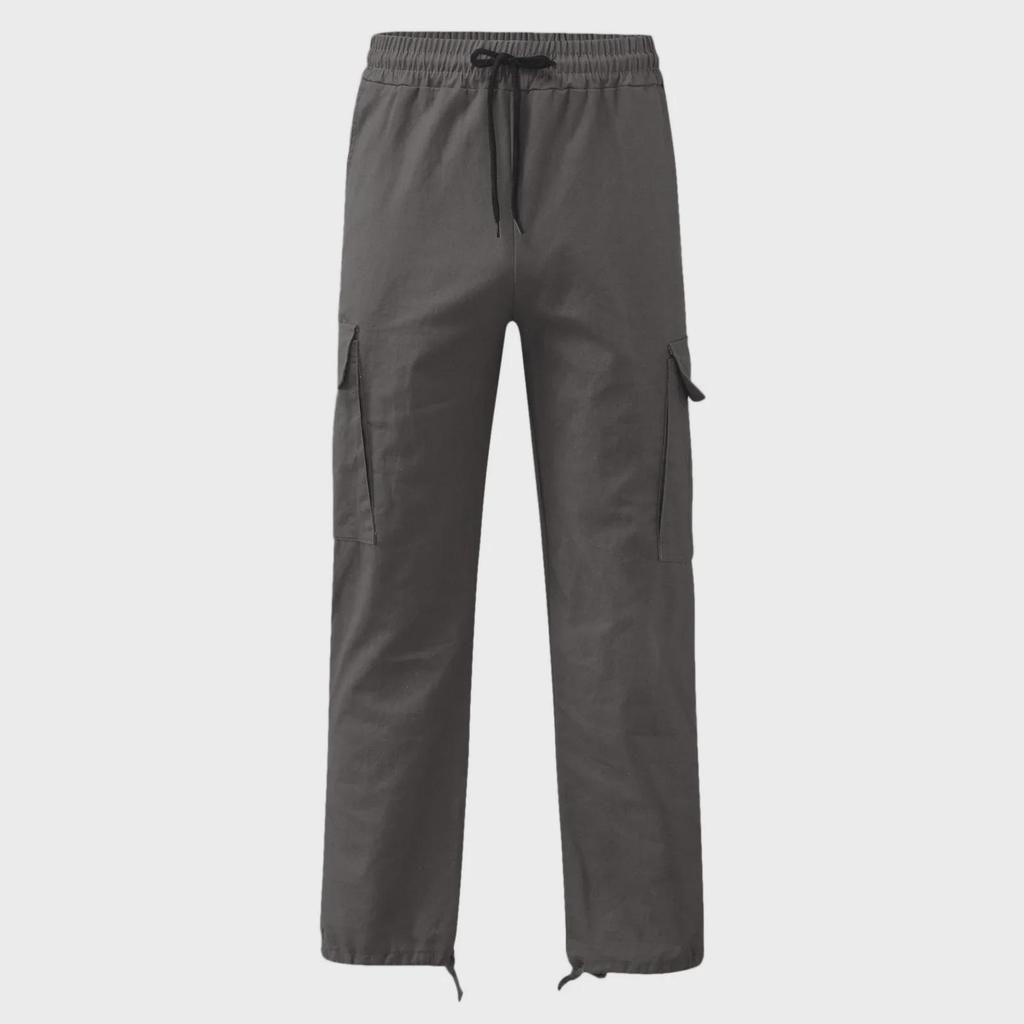 Men's Straight Casual Multi-Pocket Overalls for Spring and Autumn with Drawstring.