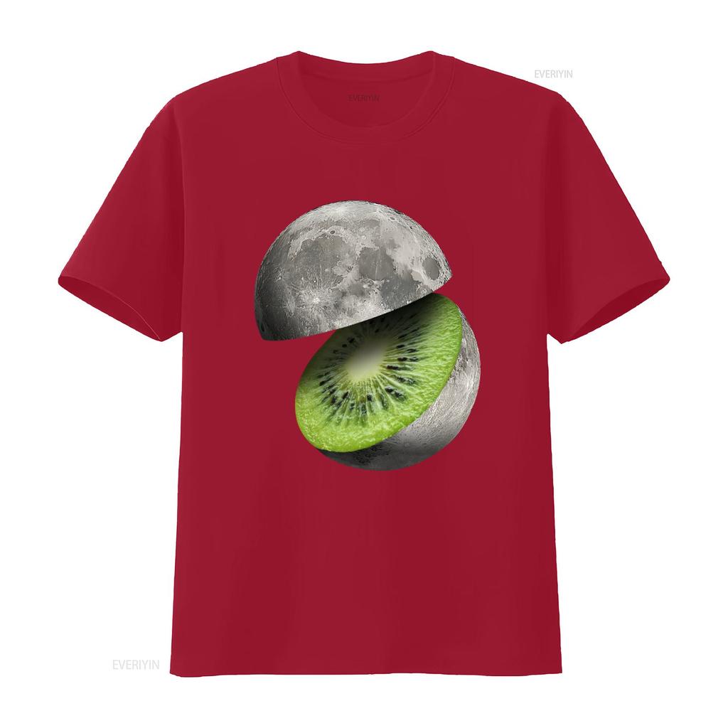 Moon Cut Kiwi Planet Space Fruit T Shirt for Adults Unique Astronomy Design vintage Washed Top For Everyday Wear Stretched