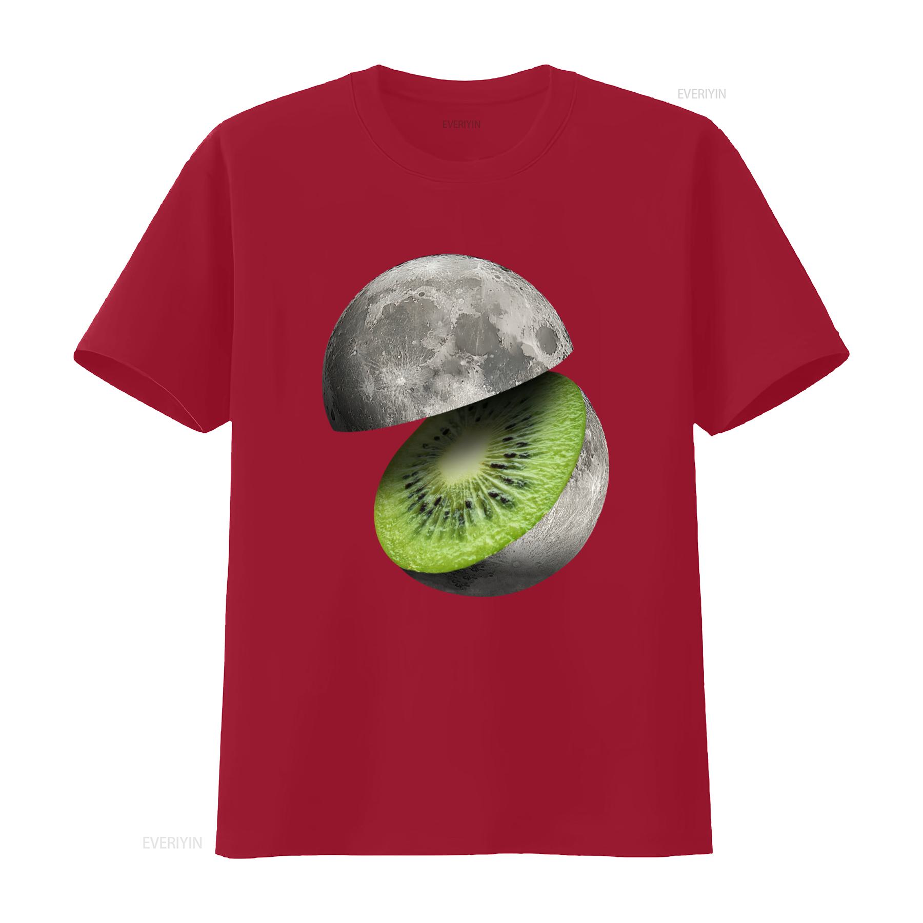 

Moon Cut Kiwi Planet Space Fruit T Shirt for Adults Unique Astronomy Design vintage Washed Top For Everyday Wear Stretched S
