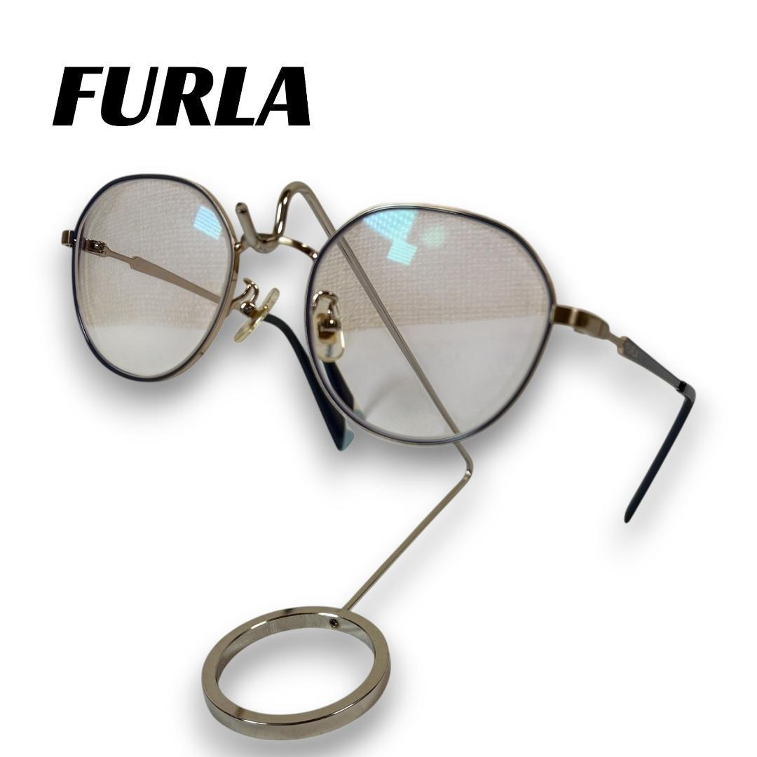 Used FURLA glasses titanium smoky blue round crown panto