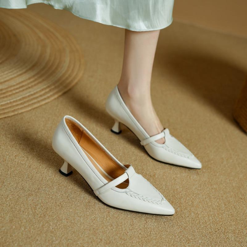 Temperament Fine Heel Single Shoes Spring New Pointed Toe Shallow Mouth One Belt Non-slip Wear-resistant High Heels
