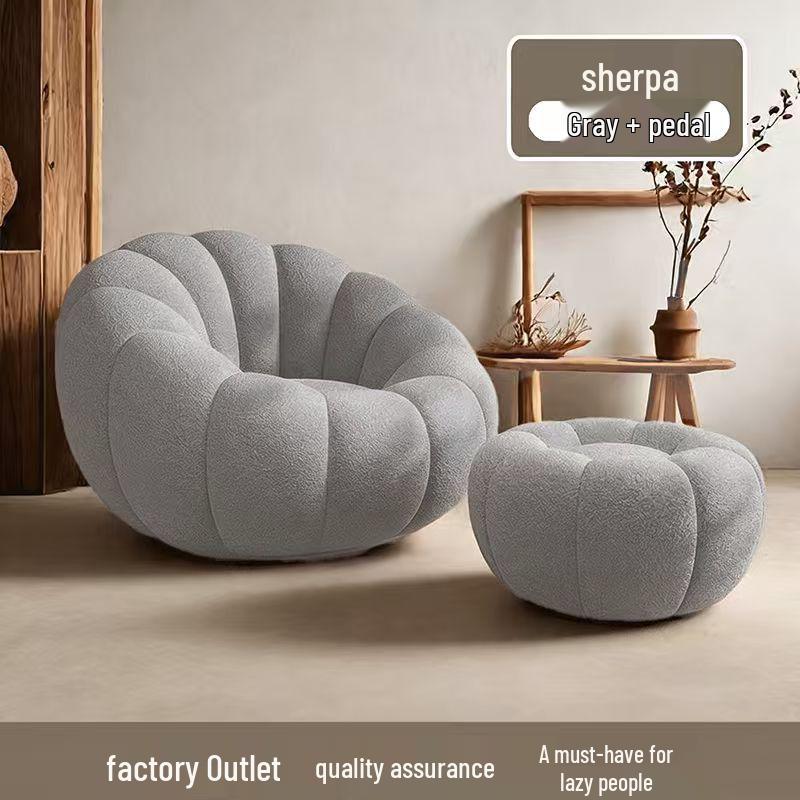 Cream Pumpkin Tatami Sofa Chair: Compact Single Person Sofa for Bedroom or Balcony Relaxation.