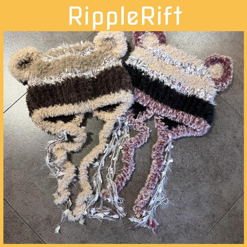 Bear Tassels Ears Knitted Cap For Women Winter Soft Warm Breathable Hat Fashion