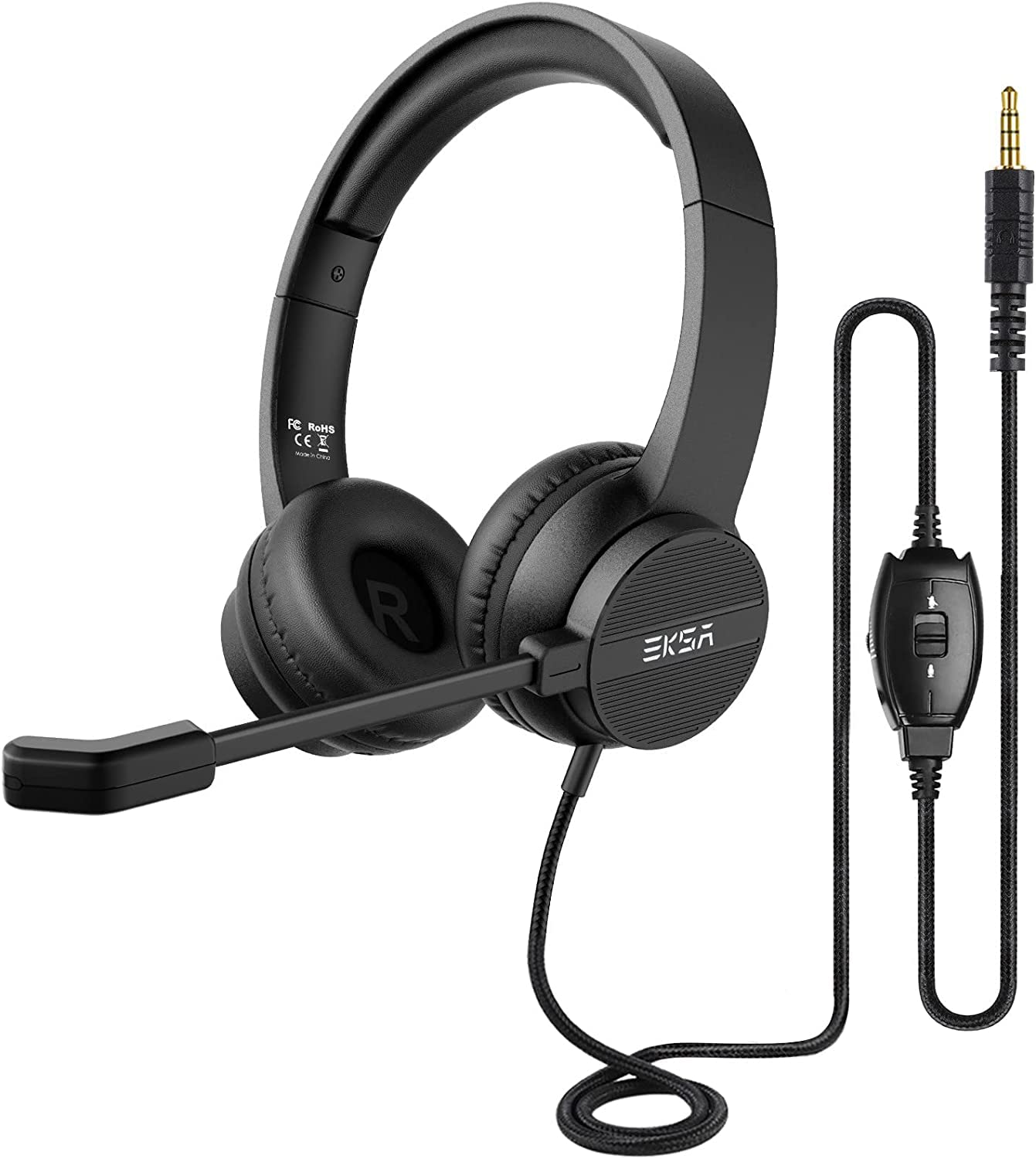 

EKSA H12 Wired Headset with AI Noise Headphones with Mute Volume Handheld PC for Web Working from Online Remote Voice Black Cancelling, Microphone, чорний