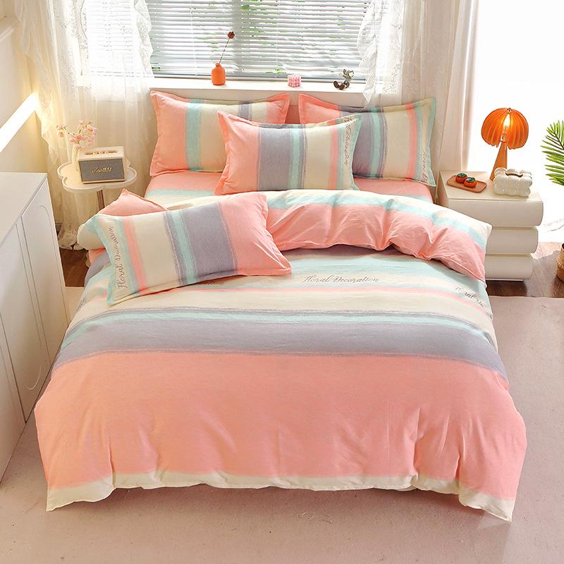 Gestreifte Bettwäsche aus gebürsteter Baumwolle für Herbst/Winter – Verdickter Bettbezug & Laken