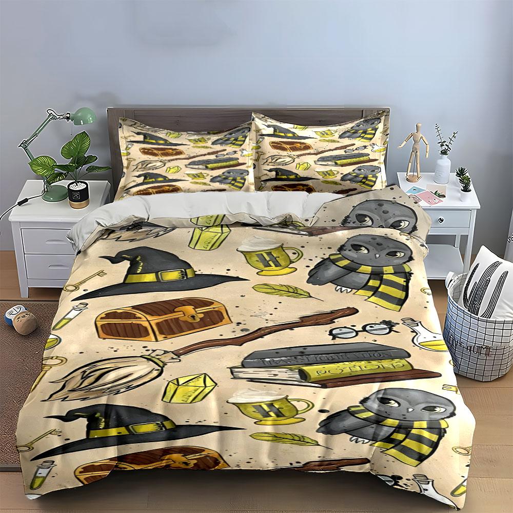 Owls, wizard hats, books. Bedding sets Duvet cover sets Duvet covers Pillowcases(1 * Duvet Cover 2 * Pillowcases without duvet insert)