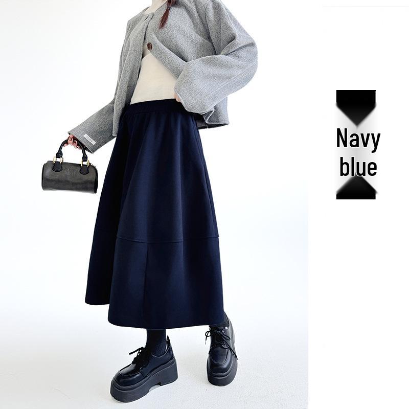 Autumn/Winter 2026 High-Waisted Woolen A-line Midi Skirt - Slimming Women s Floral Bud Design L