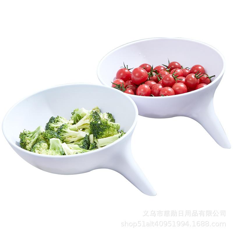 Nordic Style Plastic Fruit Salad Bowl with Drainage Multi-Functional Colander for Kitchen Vegetable Washing Living Room Serving