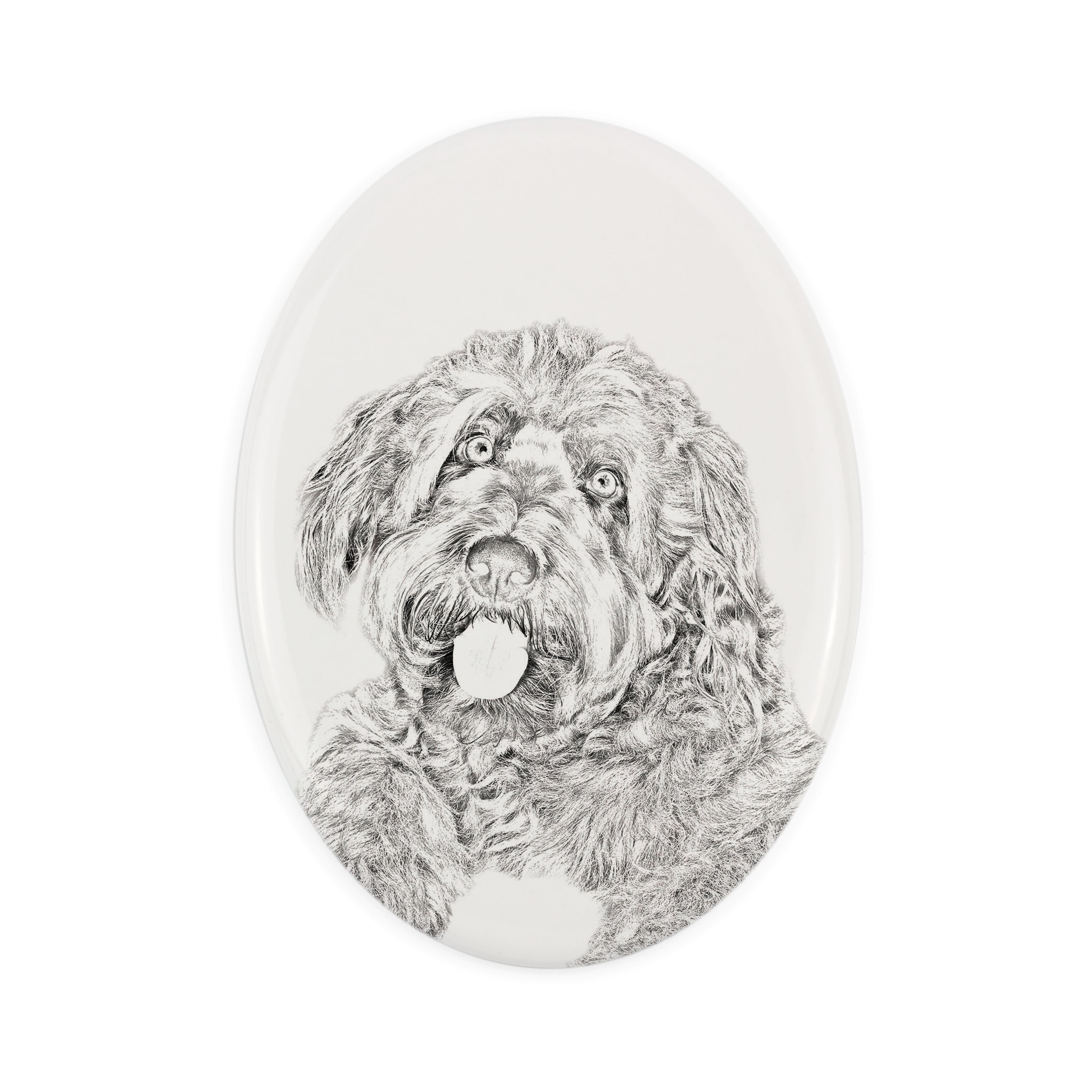 

Otterhound - commemorative plaque with a photo of a dog, tombstone with a print, personalized oval plaque from the Art-Dog brand білий