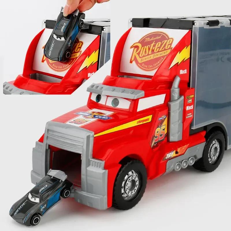14dílná sada Pixar Cars Blesk McQueen Strýček Mack plasty Přenosné úložné vozidlo Sada Slitina auto Hračky Dětské Narozeninové Dárky