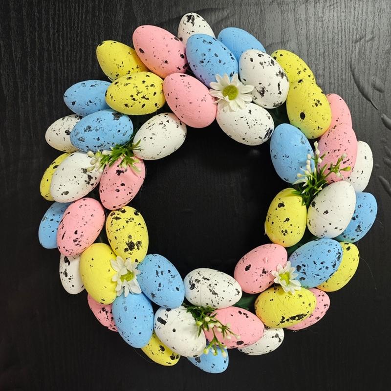 Easter Wreath 33cm Easter Eggs Wreaths for Front Door Colorful Flower Wreath Decoration Happy Easter Celebration Gift