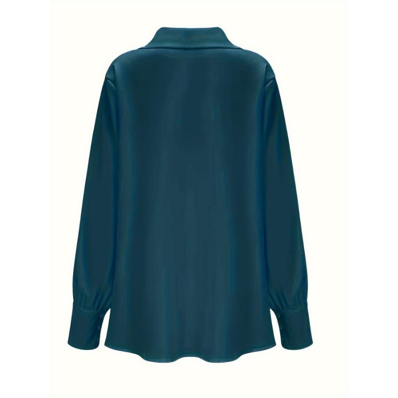 White temperament commuter long-sleeved shirt solid color simple swing collar ladies blouse CY0160