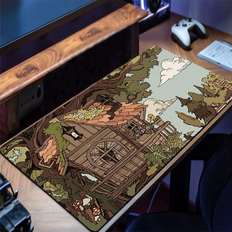 Mouse Pad Computer Size Retro Illustration Mousepad Non-slip Gamer Keyboard Pad Green Plants Mausepad Design HD Desk Mat Carpet