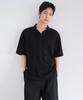 Vertical Crochet Slit Neck Polo Shirt [Black]