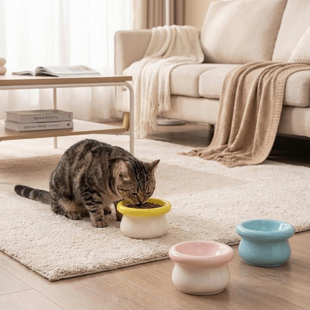 Ceramic Pet High Foot Bowl Large Capacity Neck Protection Pet Food Bowl Non-slip Flat Mouth Dog Food Feeder for Feeding