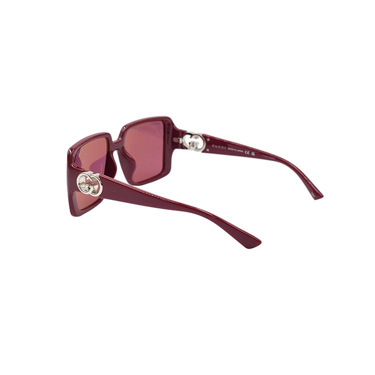 GUCCI Skeleton GG Plate Frame Square Sunglasses Women's Crimson Red