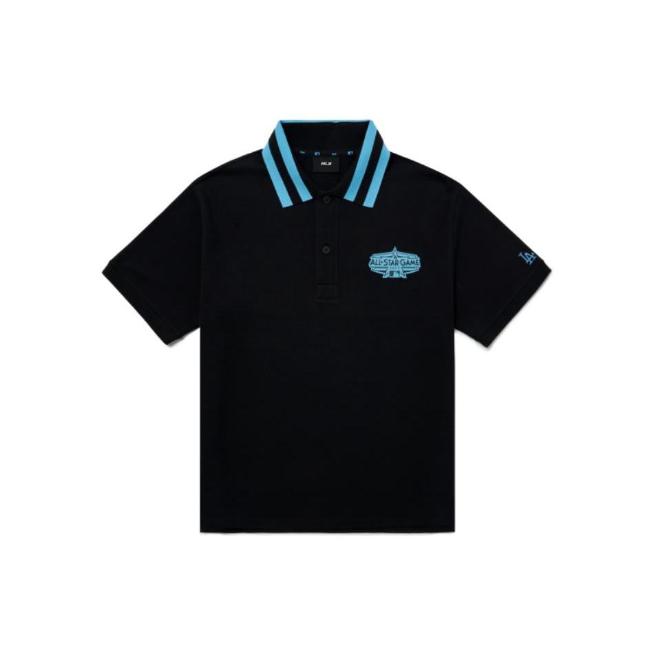 MLB Polo Shirts Unisex Black Polo Collar Moderate Straight Fit 3APQB0724-07BKS L