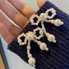 Fashionable Imitation Pearls Ear Clips Exquisite Pearls Beaded Bowknot Dangle Ear Studs for Daily Wear Dates Parties