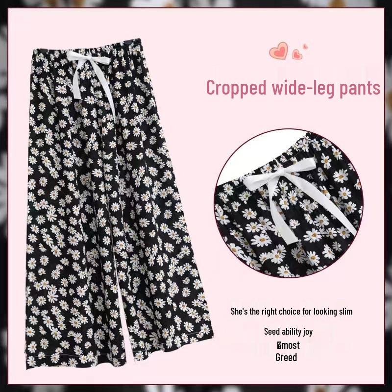 Damspecifika Plus Size Byxor i Bomull och Silke med Vida Ben - Casual Niopunktslängd för Hem & Utomhus