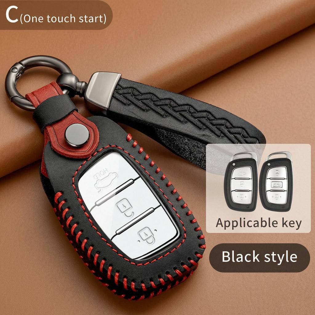 Leather Smart Key Fob Cover For Hyundai Ix35 Sonata Elantra Tucson Santa Fe Creta Palisade Kia K5 K3 Sportage Sorento Key Case