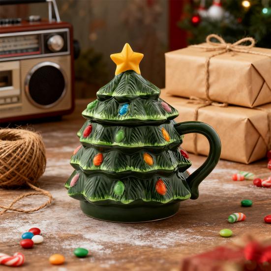 Hrnček na vánoční stromek 16oz, Nostalgicky laděný tumbler s víčkem na kávu, horké nápoje, sváteční dárek pro děti, přátele, pro domácí a kancelářské použití