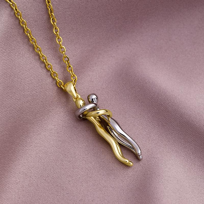 

Fashion Stainless Steel Chain Gold Plated Copper Lovers embrace Pendant Necklace Charm Female Party Birthday Anniversar Jewelry 45cm