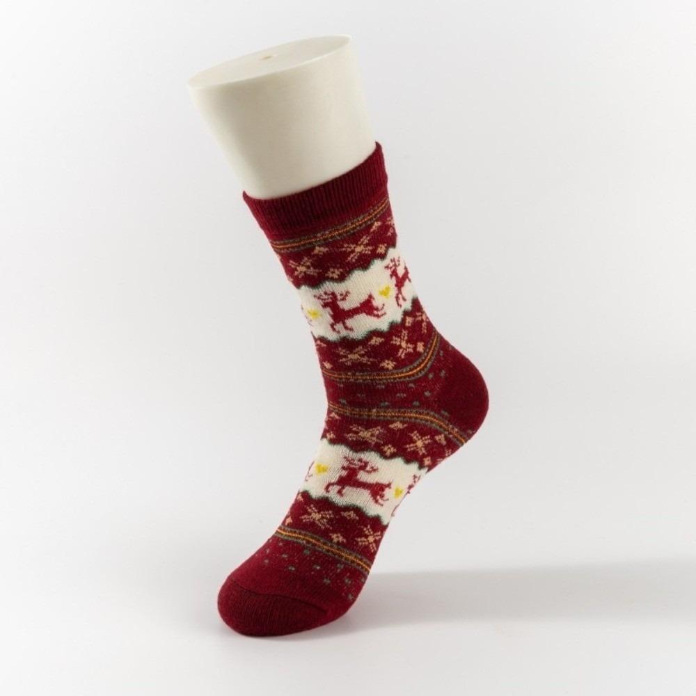

Retro Middle Tube Socks Elk Warm Socks High Quality Christmas Socks for Men And Women красный