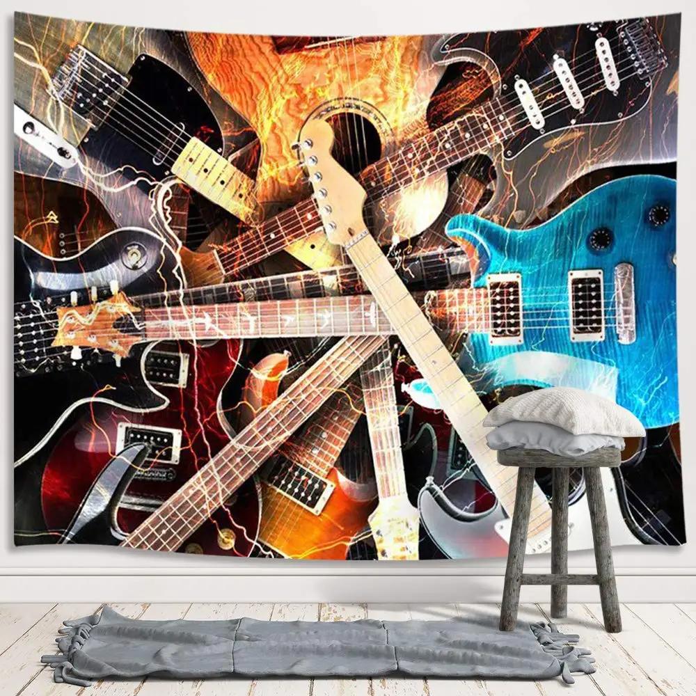Guitar Music Tapestry Concert Instruments Tapestry Rock Hippie Art Tapestries Wall Hanging Decor for Home Living Bedroom Dorm