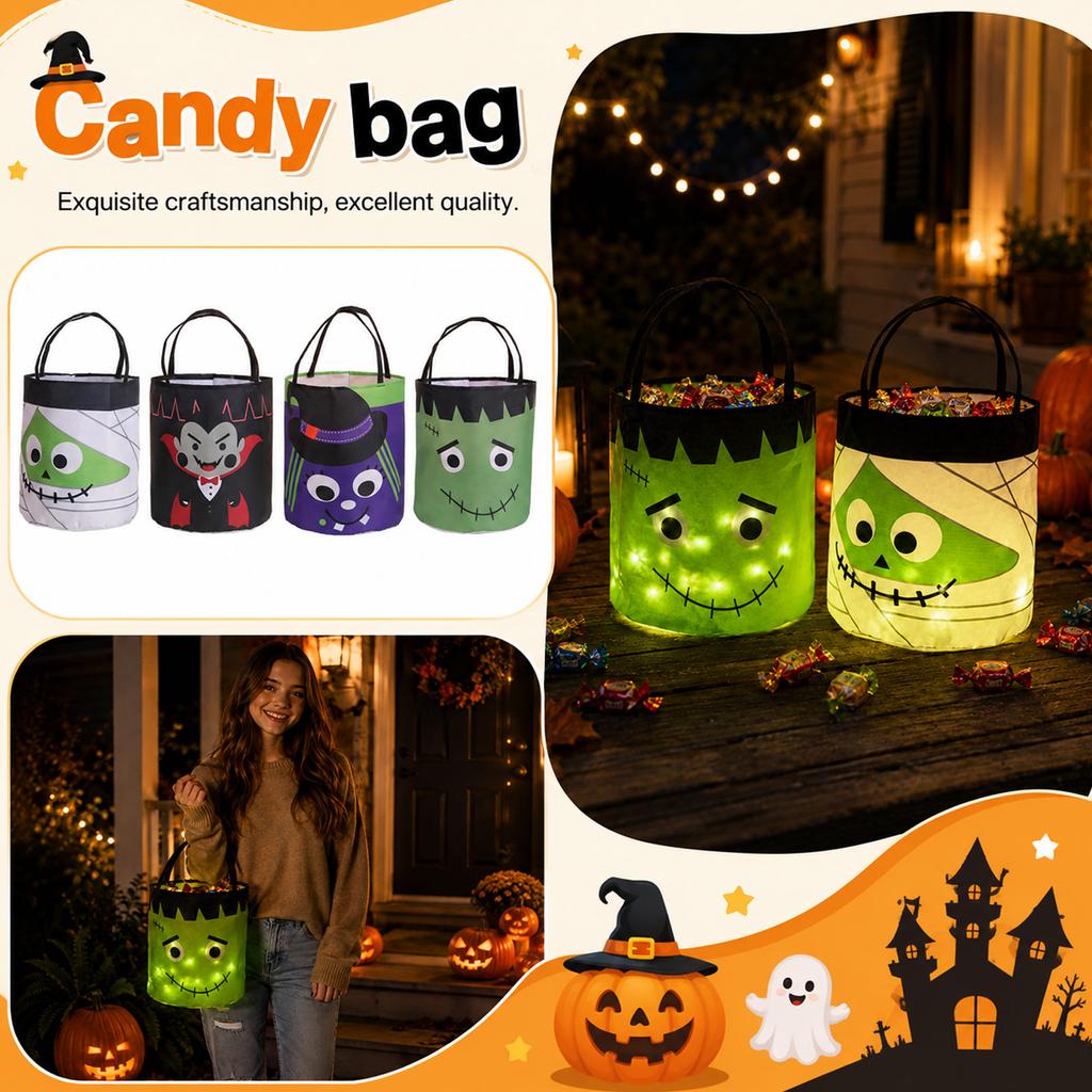 Light Up Halloween Candy Set of 4 - LED or Pails, AAA Batteries Not Included