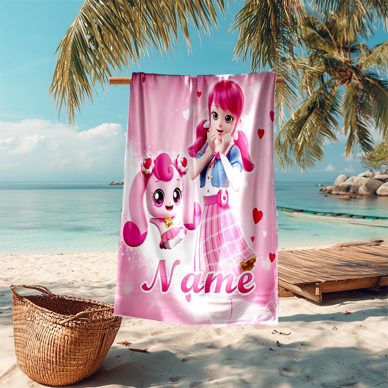 Personalized customized proof beach towel with Catch! Teenieping pattern - soft, absorbent, quick-drying, perfect swimming, camping&bathing