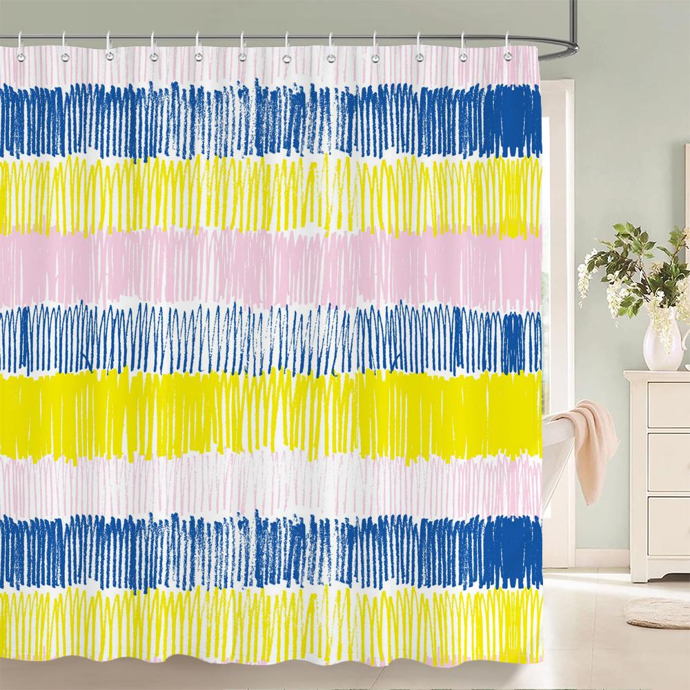 Geometric Stripe Printed Shower Curtain Color Art Polyester Fabric Shower Curtain Home Bathroom Decoration Curtain with Hooks