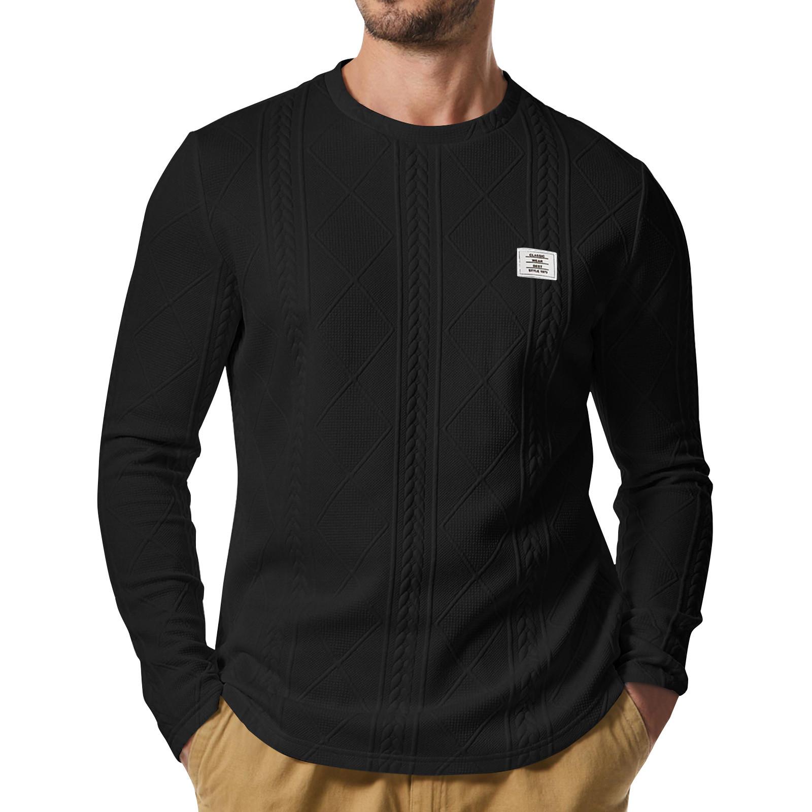 

Men s Winter Solid Color Textured Round Neck Sweatshirt Hoodie Men s Sports Large Size Casual Round Neck Sweatshirt L чорний