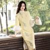 Yellow embroidered velvet winter clothing national style new Chinese long-sleeved improved cheongsam winter thick young women's high sense