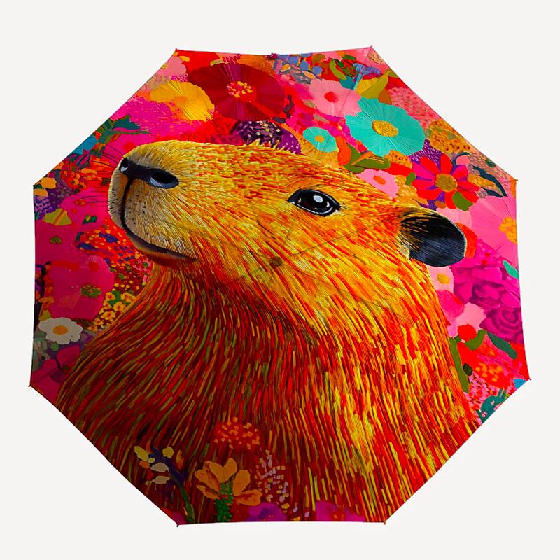 Capybara Themed Travel Umbrella-8 Ribs Automatic Opening and Closing, Portable Folding Design, Compact and Stylish Umbrella Suitable for Out