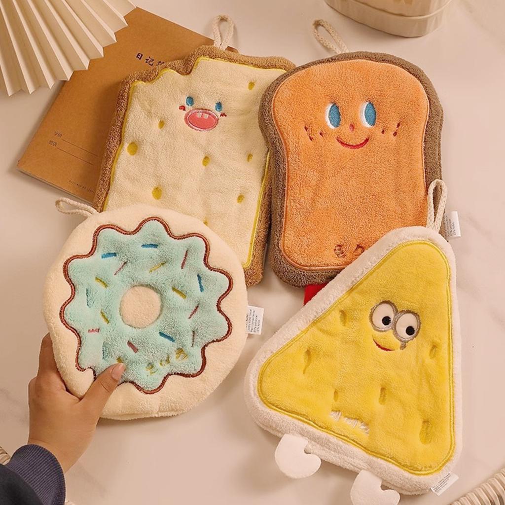 Absorbent Corals Fleece Hand Towel for Children Double Layers Hanging Bathroom Towel Lovely Shape Easy Install