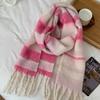 Korean Style Imitation Cashmere Plaid Scarf - Women's Warm, Thick, and Versatile Neck Warmer for Fall and Winter.