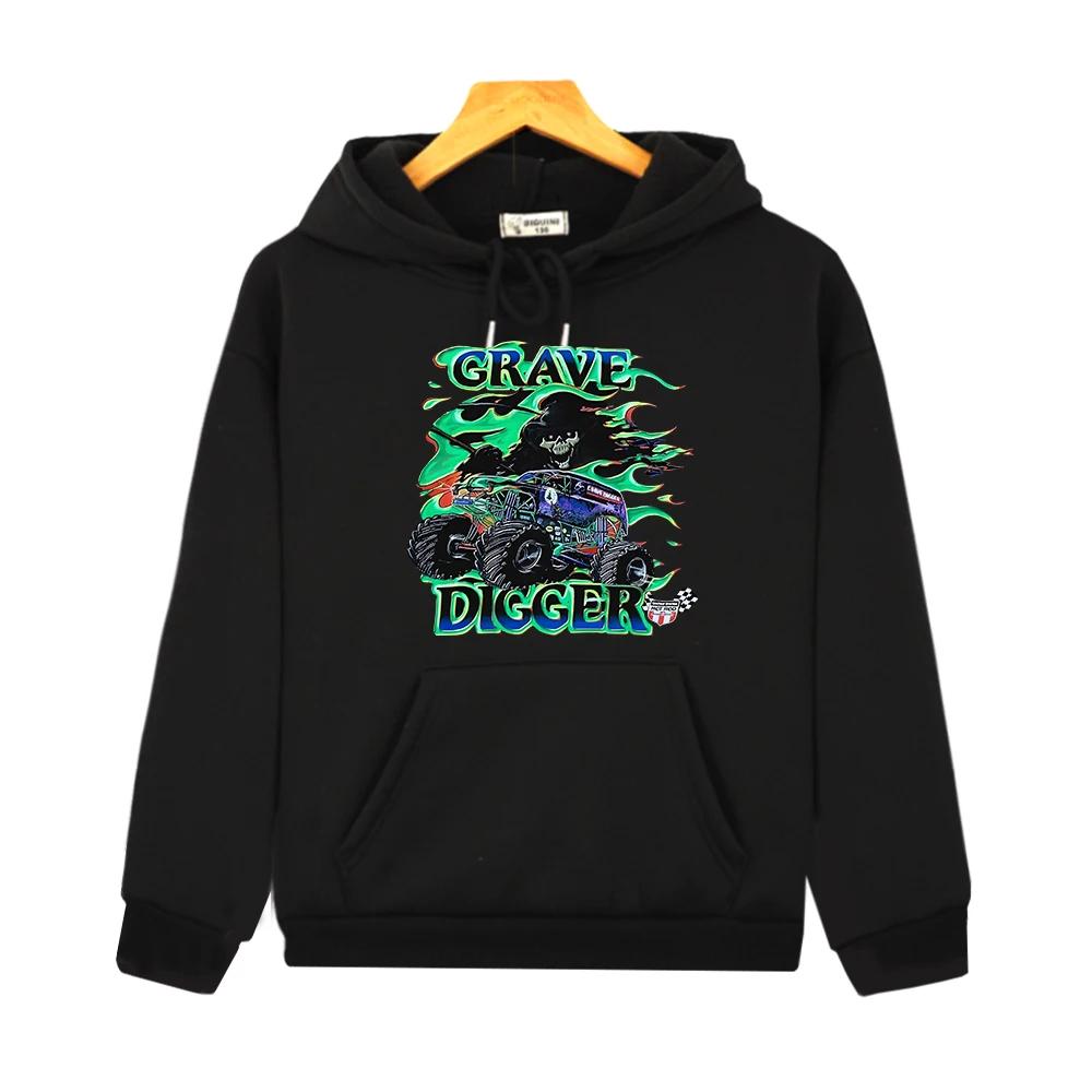 Grave Digger Cartoon Hoodies Comfortable Casual Boys/Girls Sweatshirts with Hooded Long Sleeve Children Casual Pullovers Pocket