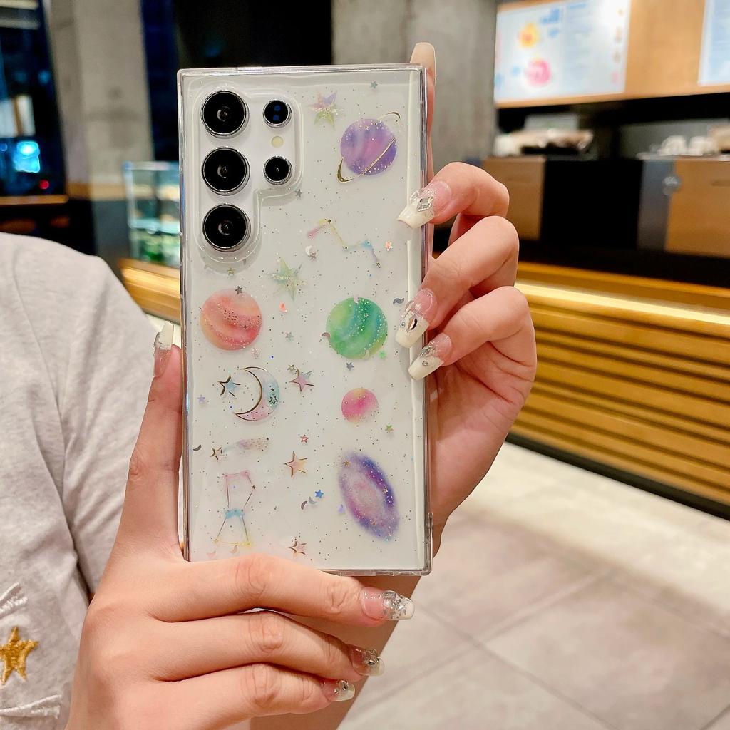 Clear Silicone Glitter Star Planet Case For Samsung Galaxy S24 S23 Plus Ultra FE A55 A35 A25 A15 A54 A34 A14 A05 A04S Soft Cover