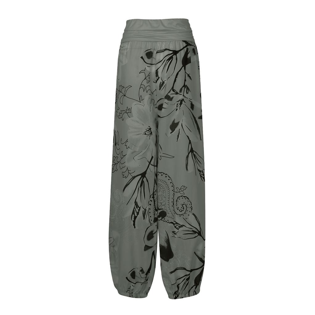 Women Casual Plus Size Print Elastic Waist Straight Loose Haren Long Pants