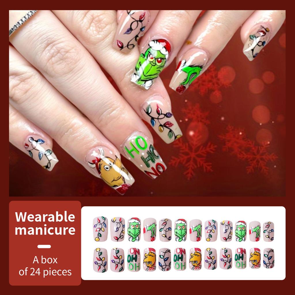 Christmas Square Nail Colorful Lights Fake Nails Nail Wearable Nails 5ml