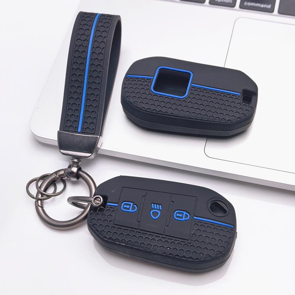 Key Fob Cover for Peugeot 3008 308 208 508 C4 Picasso with Keychain Anti-Scratch Surface Shockproof Structure Soft Grip Texture Easy Install Design