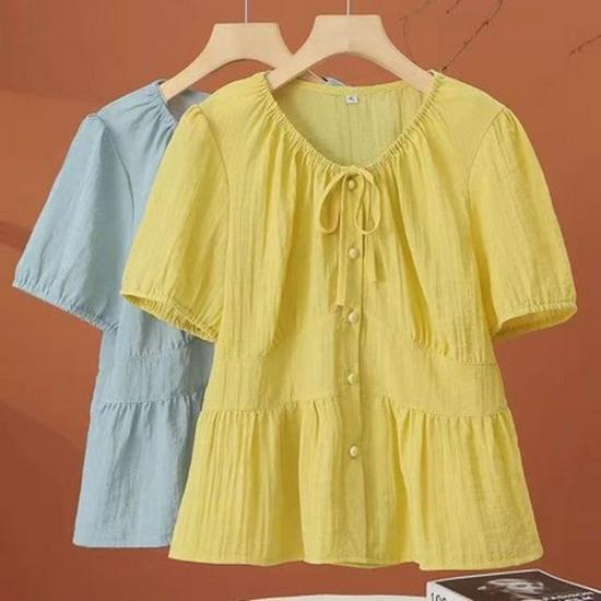Women's French Short-Sleeve Shirt - 2025 Summer Fashion, Plus Size, Versatile, Age-Defying Top