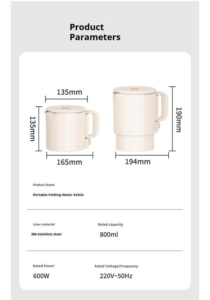 Compact 0.8L Portable Folding Electric Kettle: Ideal for Home, Travel, Dorm, or Hotel.