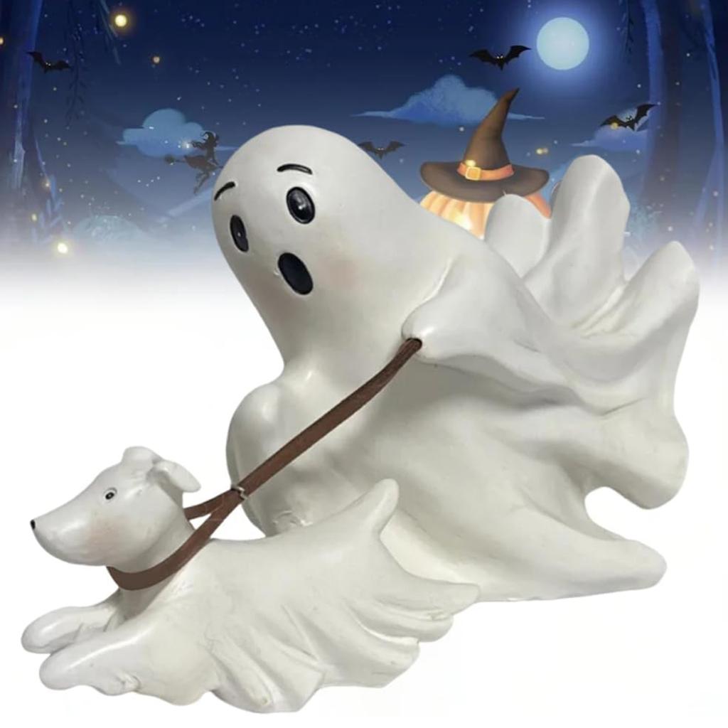 Halloween Ghost Walking Dog Statue Spooky Ghosts Figurine Ghost Dog Resin Figurine for Halloween Party
