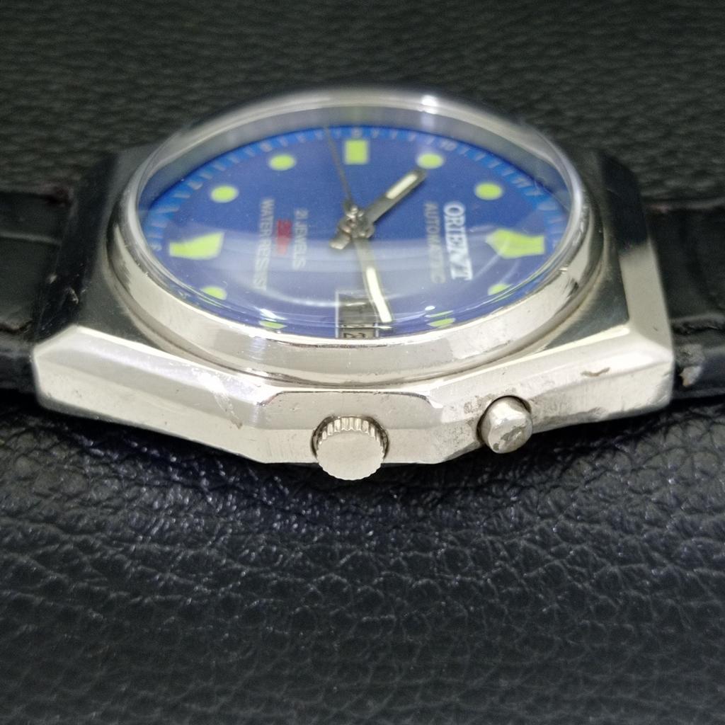 VINTAGE ORIENT AUTOMATIC 46941 JAPAN MENS BLUE COLOR DIAL WATCH a700648-5 R204-a700648